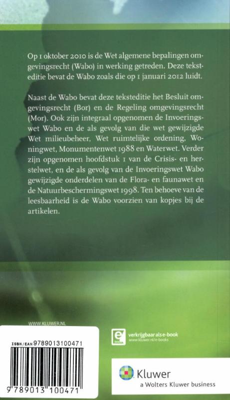 Achterkant van Wet algemene bepalingen omgevingsrecht (Wabo)2012