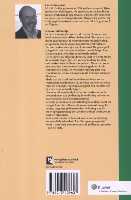 Achterkant van Bruikleen, verbruikleen en geldlening