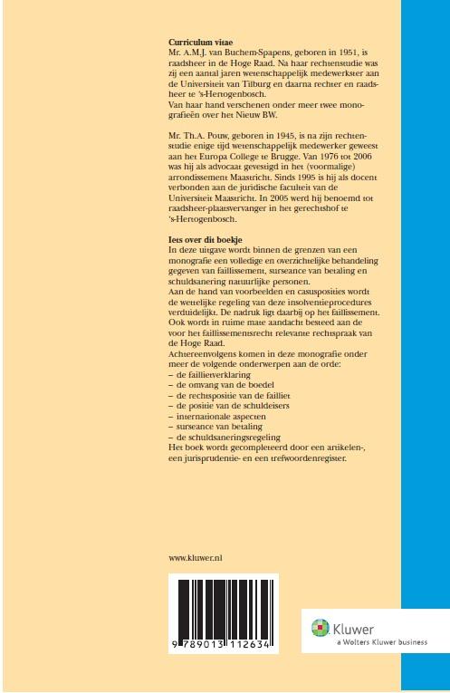 Achterkant van Faillissement, surseance van betaling en schuldsanering