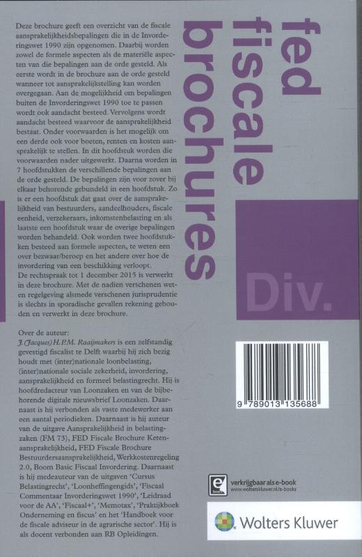 Achterkant van Fiscale aansprakelijkheidsbepalingen in de Invorderingswet 1990