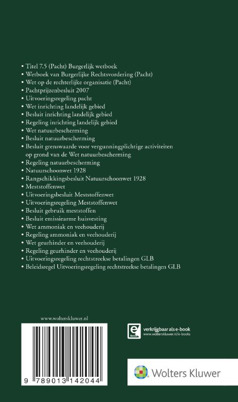 Achterkant van Tekstuitgave Pacht/Wetgeving landelijk gebied 2017/2018