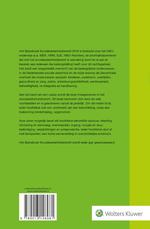Achterkant van Basisboek Socialezekerheidsrecht 2018