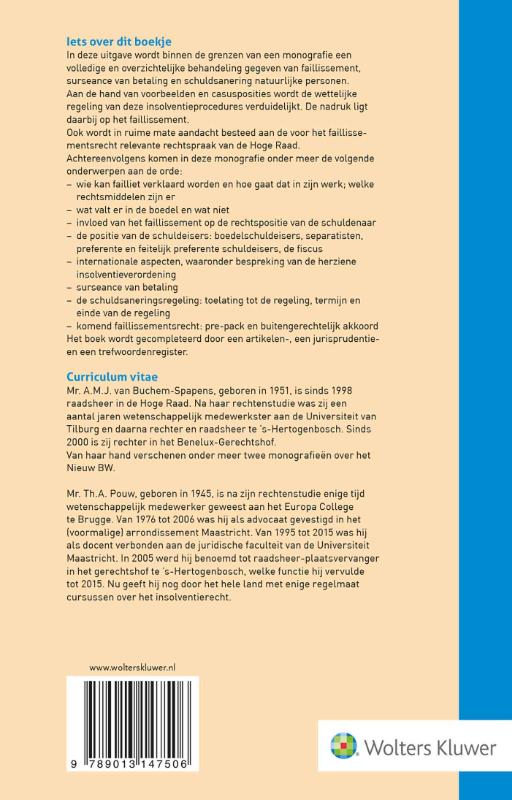 Achterkant van Faillissement, surseance van betaling en schuldsanering