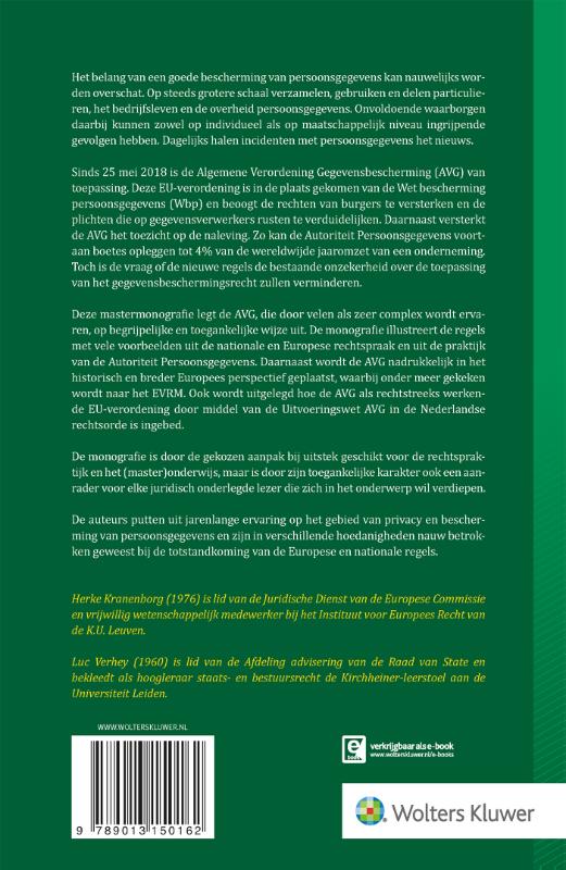Achterkant van De Algemene Verordening Gegevensbescherming in Europees en Nederlands perspectief
