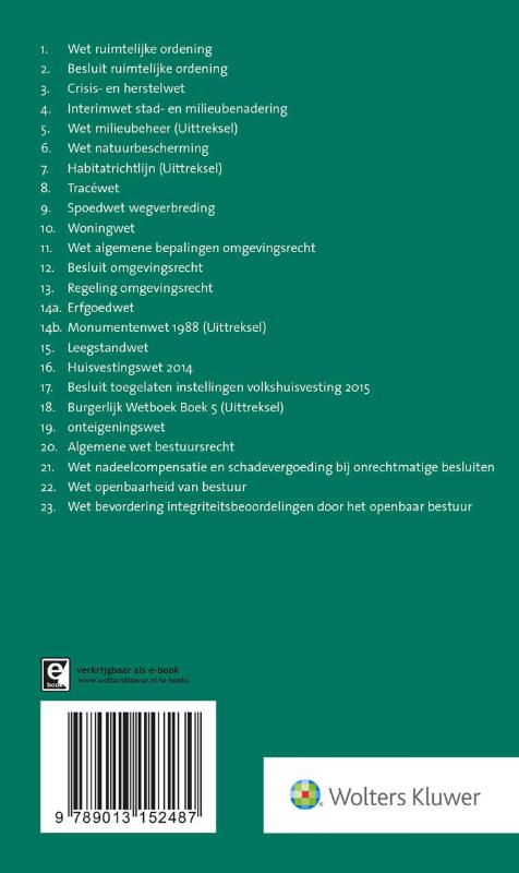 Achterkant van Tekstuitgave Regelgeving Ruimtelijke Ordening 2019/2020