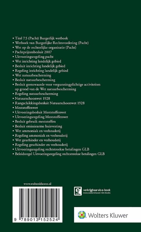 Achterkant van Tekstuitgave Pacht/Wetgeving landelijk gebied 2019/2020