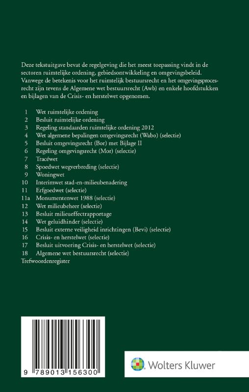 Achterkant van Tekstuitgave Ruimtelijk bestuursrecht 2020/2