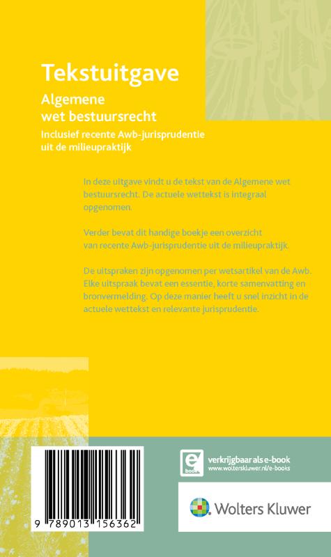 Achterkant van Tekstuitgave Algemene wet bestuursrecht 2020