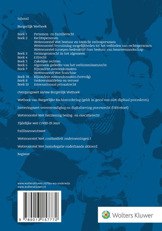 Achterkant van Wetteksten Burgerlijk Wetboek/Wetboek van Burgerlijke Rechtsvordering 2020-2021