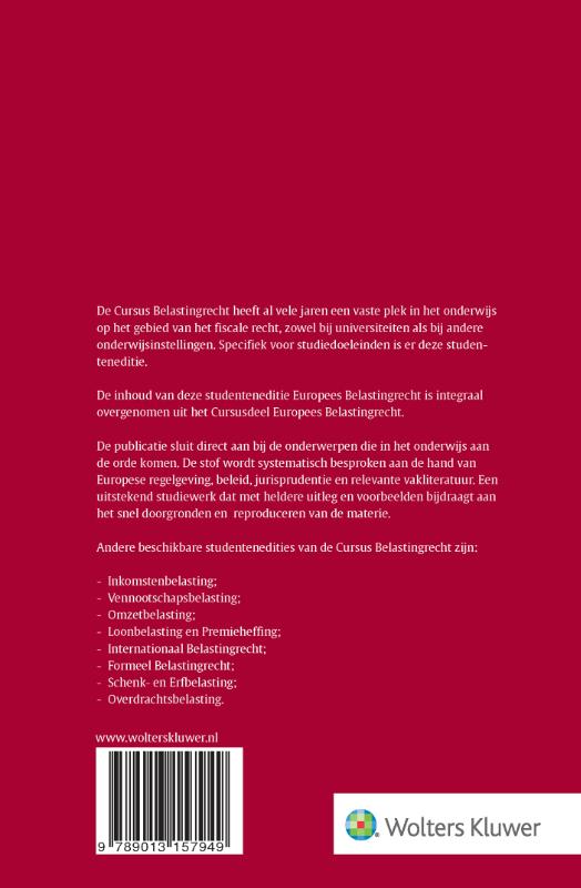 Achterkant van Studenteneditie Cursus Belastingrecht Europees belastingrecht 2020-2021