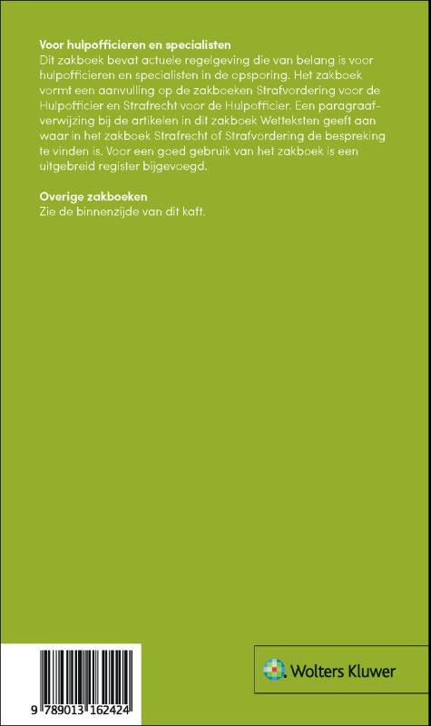 Achterkant van Zakboek Wetteksten voor de Hulpofficier 2021
