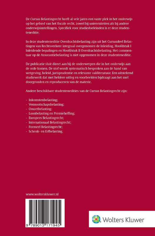 Achterkant van Studenteneditie cursus belastingrecht overdrachtsbelasting 2023-2024