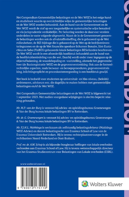 Achterkant van Compendium Gemeentelijke belastingen en de Wet WOZ