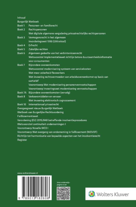 Achterkant van Wetteksten Burgerlijk Wetboek/Wetboek van Burgerlijke Rechtsvordering 2026-2027