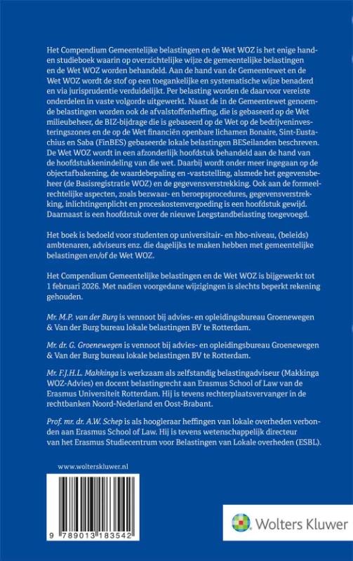 Achterkant van Compendium Gemeentelijke belastingen en de Wet WOZ