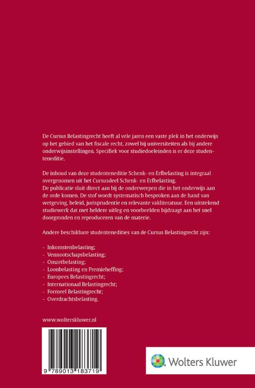 Achterkant van Studenteneditie Cursus Belastingrecht Schenk- en Erfbelasting 2026-2027