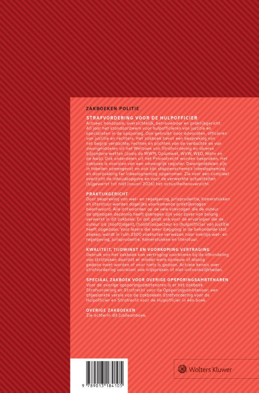 Achterkant van Zakboek Strafvordering voor de hulpofficier, jubileumeditie (1986-2026)