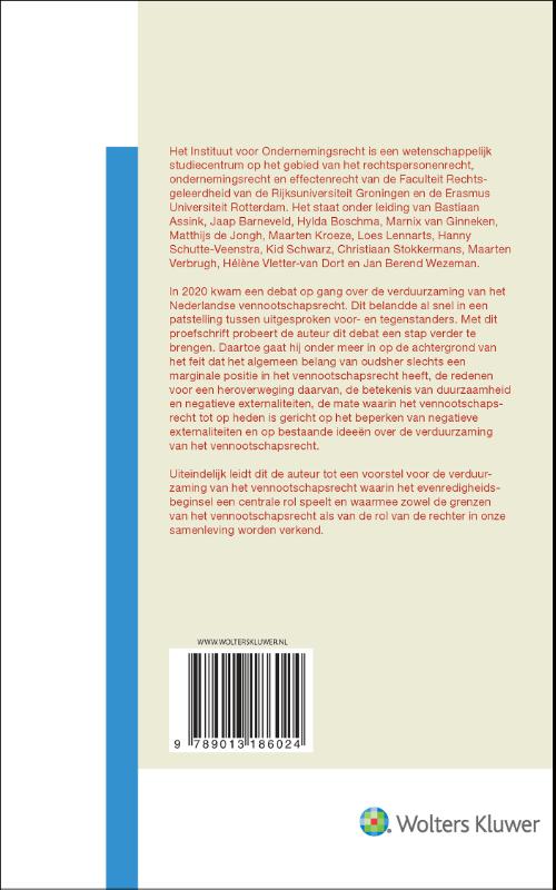 Achterkant van Verduurzaming van het vennootschapsrecht