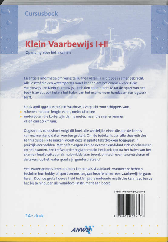 Achterkant van Cursusboek Klein Vaarbewijs I en II