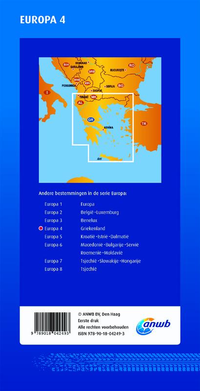 Achterkant van ANWB wegenkaart Europa 4 Griekenland