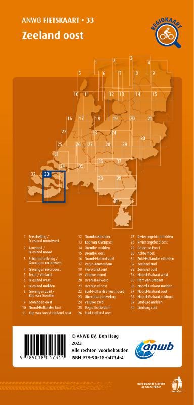Achterkant van Fietskaart Zeeland oost 1:66.666