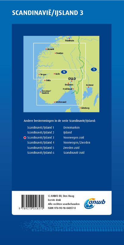 Achterkant van ANWB Wegenkaart Scandinavië/IJsland 3. Noorwegen-Zuid