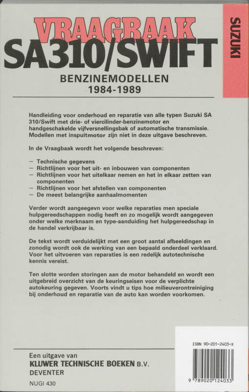 Achterkant van Vraagbaak Suzuki SA310/Swift