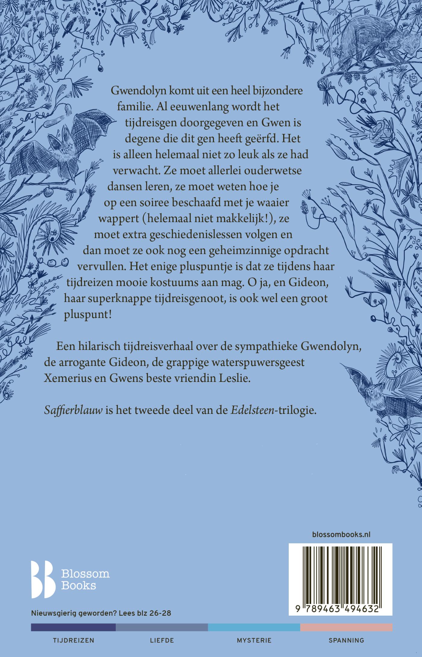Achterkant van Saffierblauw. eindeloos verliefd