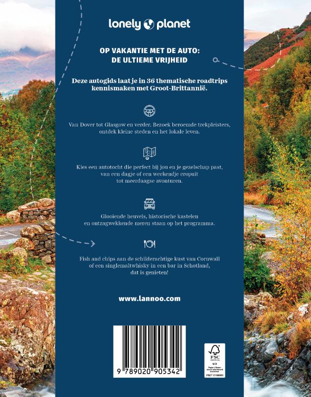 Achterkant van Lonely Planet autogids Groot-Brittannië