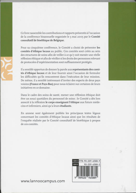 Achterkant van Les comites d"etique locaux et la pratique medical