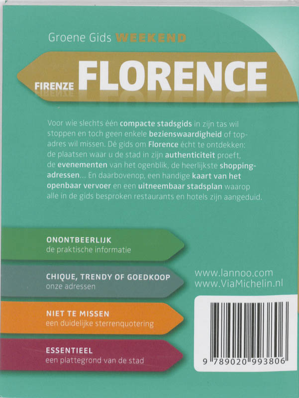 Achterkant van Groene Gids Weekend Florence Firenze
