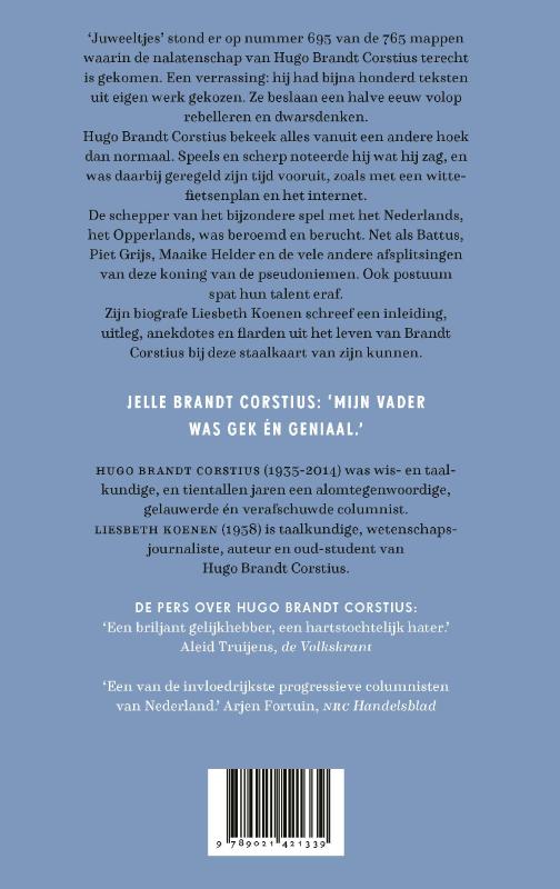 Achterkant van Het beste van Hugo Brandt Corstius volgens Hugo Brandt Corstius