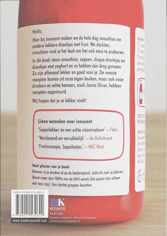 Achterkant van Innocent smoothie-receptenboek