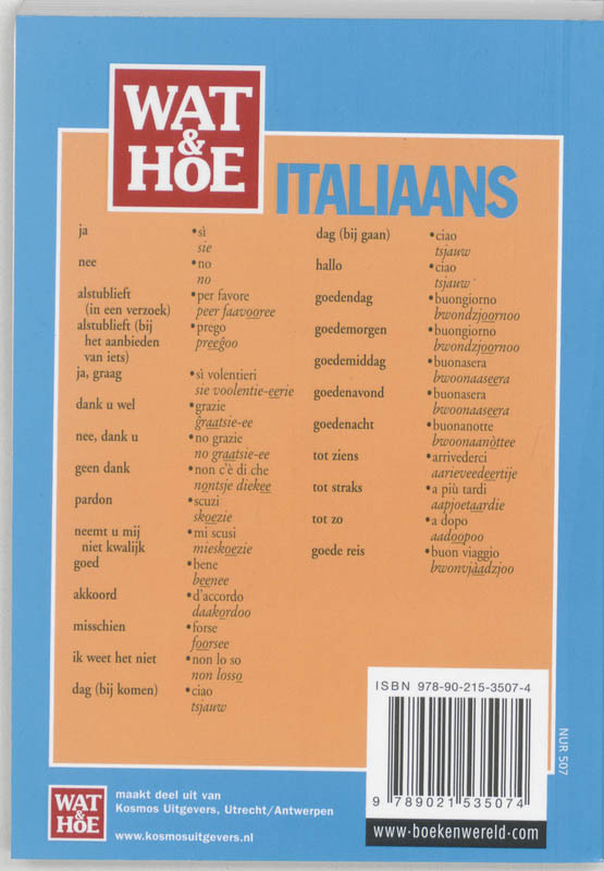 Achterkant van Wat & Hoe taalgids Italiaans