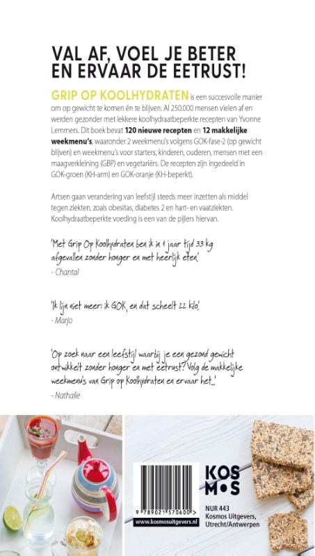 Achterkant van Grip op Koolhydraten Dagmenu's, recepten en richtlijnen