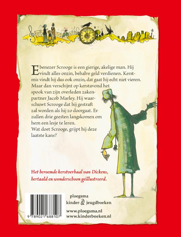 Achterkant van Scrooge en de kerstgeesten