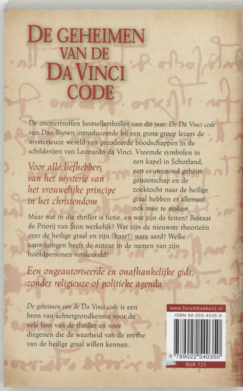 Achterkant van De geheimen van de Da Vinci code