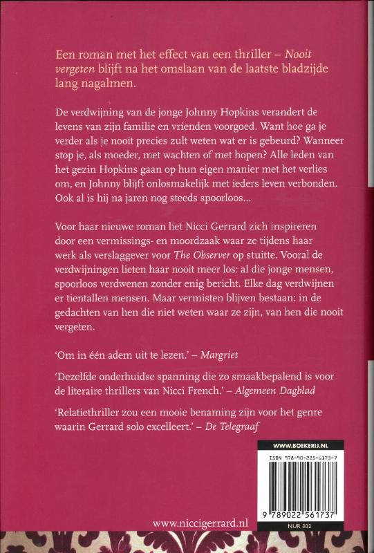 Achterkant van Nooit vergeten