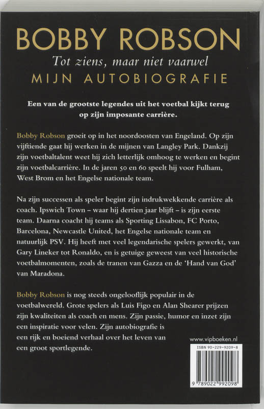 Achterkant van Bobby Robson: tot ziens, maar niet vaarwel