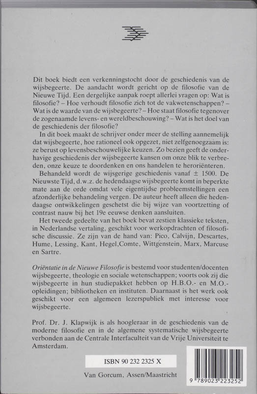 Achterkant van Orientatie in de nieuwe filosofie