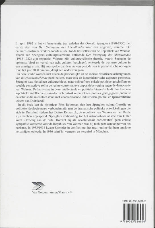 Achterkant van Oswald Spengler en Der Untergang des Abendlandes