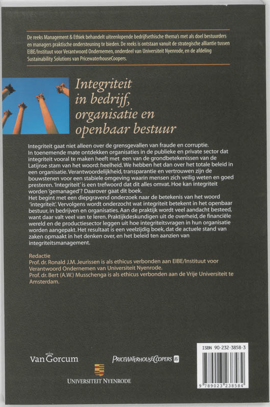 Achterkant van Integriteit in bedrijf, organisatie en openbaar bestuur