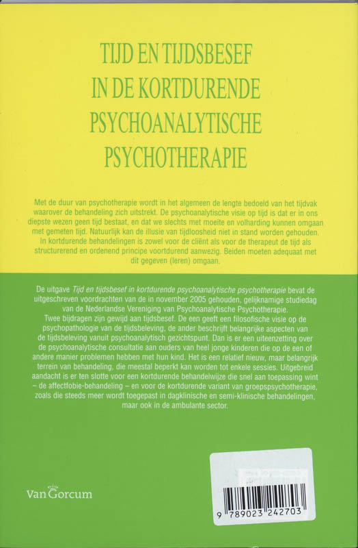Achterkant van Tijd en tijdsbesef in de kortdurende psychoanalytische psychotherapie