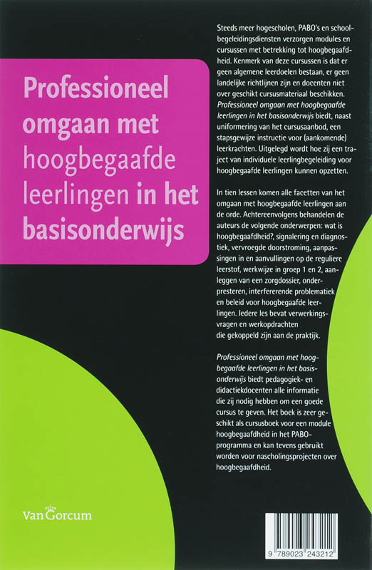 Achterkant van Professioneel omgaan met hoogbegaafde leerlingen in het basisonderwijs