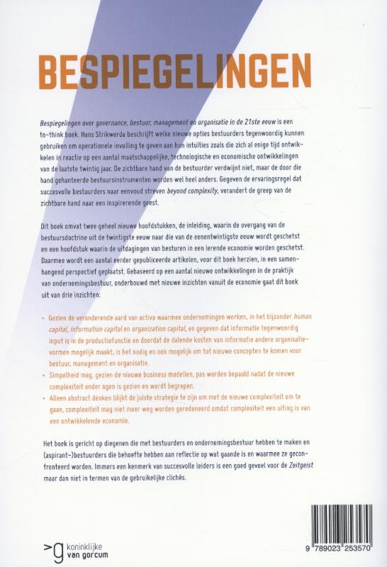 Achterkant van Bespiegelingen over governance, bestuur, management en organisatie in de 21ste eeuw