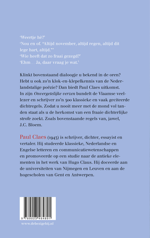 Achterkant van Onvergetelijke verzen