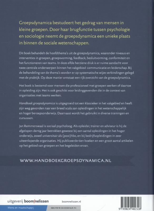 Achterkant van Handboek groepsdynamica