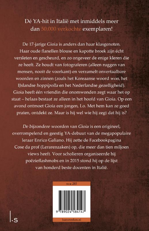 Achterkant van De bijzondere woorden van Gioia