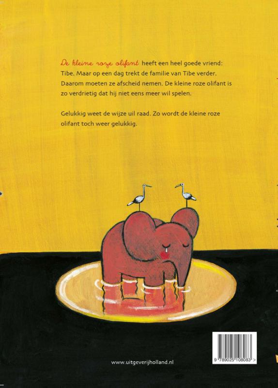 Achterkant van Hoe de kleine roze olifant eens heel verdrietig was en hoe het weer goed met hem ging