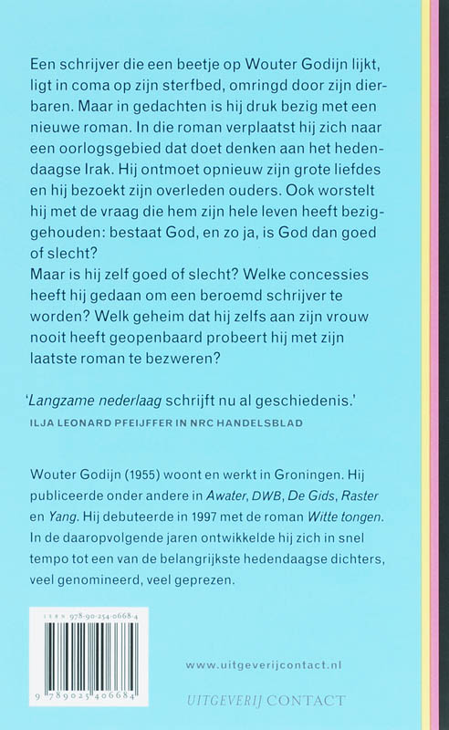 Achterkant van De dood van een auteur die een beetje op Wouter Godijn lijkt